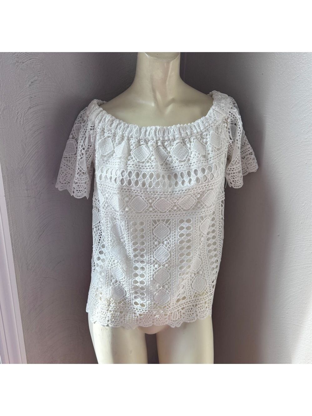 Sunday in Brooklyn white lace lined short sleeve  blouse xs
